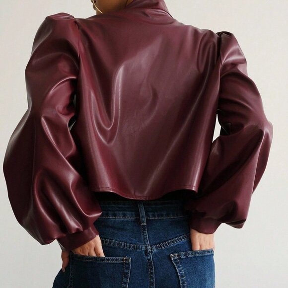Burgundy Casual Women's Long Sleeve Blouse - Picture 2 of 6